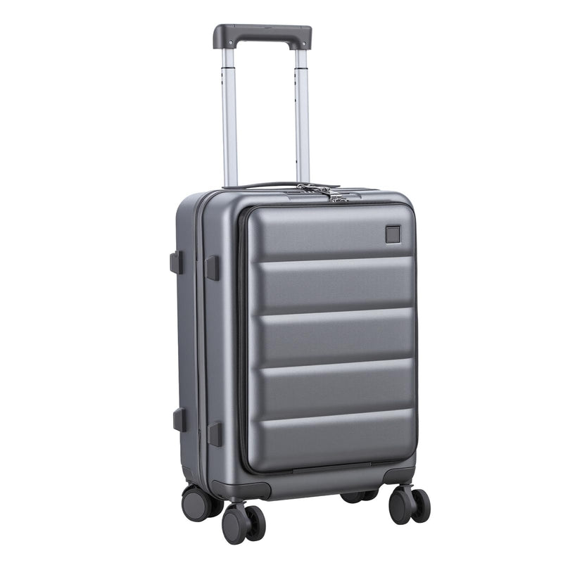 20 - Inch Carry - On Luggage with USB Port – ABS+PC Hard Shell Suitcase TSA Lock 360° Spinner Wheels – Lightweight Airline - Approved Travel Bag with Cup Holder & Side Hooks for Business Trips Dark Gr