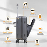 20 - Inch Carry - On Luggage with USB Port – ABS+PC Hard Shell Suitcase TSA Lock 360° Spinner Wheels – Lightweight Travel Trolley with Cup Holder & Side Hooks for Business Trips, Airports & Weekend