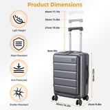 20 - Inch Carry - On Luggage with USB Port – ABS+PC Hard Shell Suitcase TSA Lock 360° Spinner Wheels – Lightweight Travel Trolley with Cup Holder & Side Hooks for Business Trips, Airports & Weekend