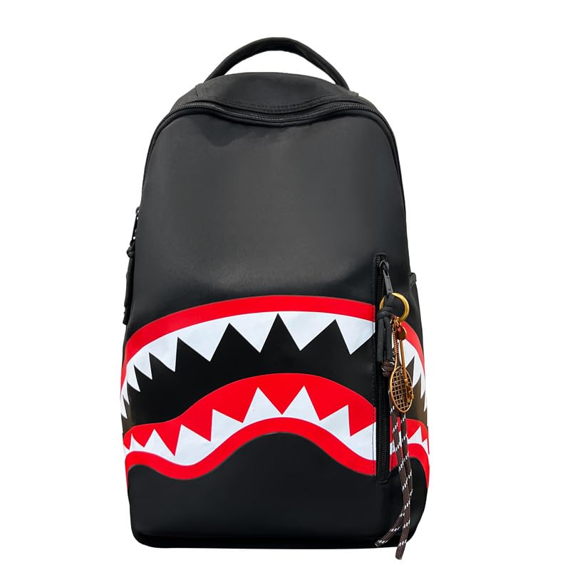 2026 New Shark Graffiti Casual Backpack for Men and Women, fashionable, trendy, sporty, large capacity (excluding pendants) (black)