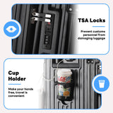 20Inch Carryon Luggage Carryon with CupHolder & USBPort, Hardside Smart Luggage with Airline Approved TSA Lock, Lightweight carryon luggage 21.6"x14.3"x9.4" airline approved 360° Spinner Double Wheels