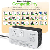 220V to 110V Converter for European International Travel - Eleclead 1600W Voltage Converter US to Europe for Hair Dryer, Straightener, Curling Iron, Plug & Play - Power Any U.S. Appliances in 220 - 250V