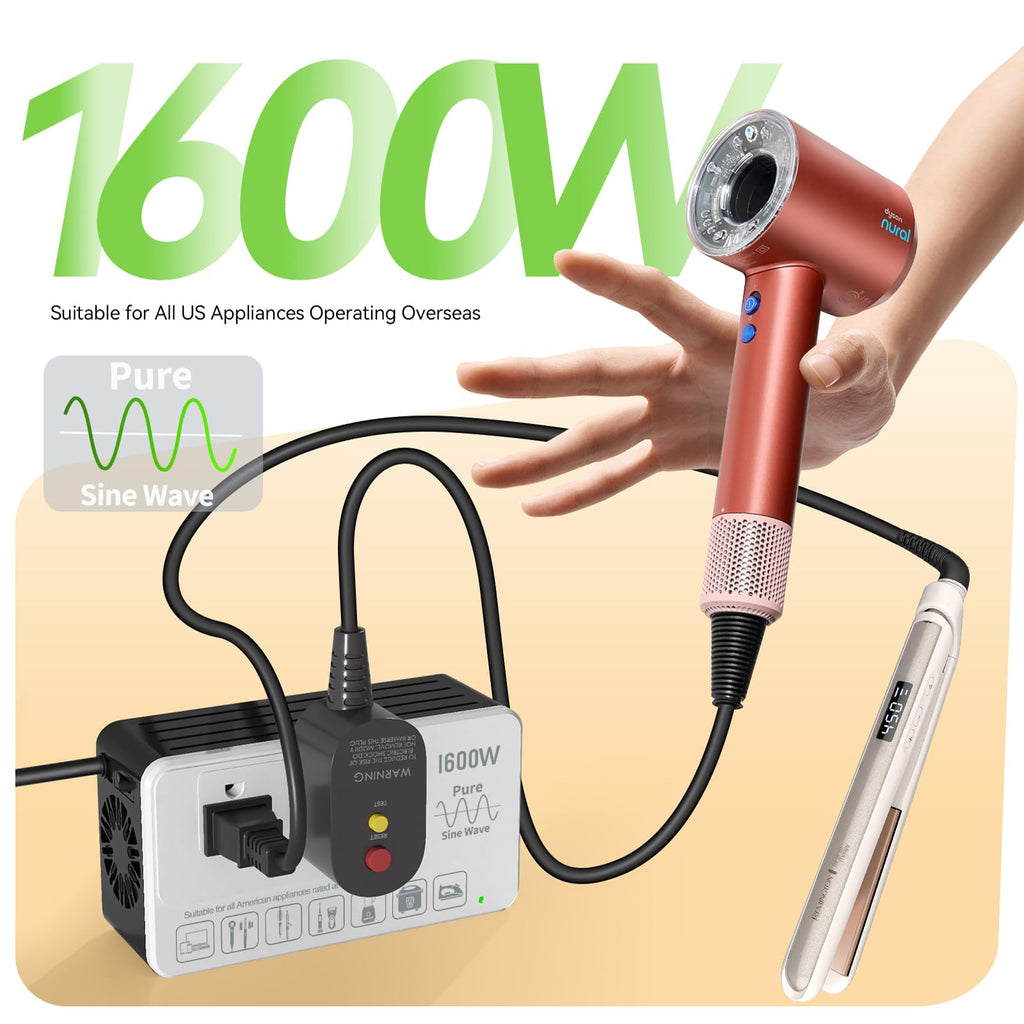 220V to 110V Converter for European International Travel - Eleclead 1600W Voltage Converter US to Europe for Hair Dryer, Straightener, Curling Iron, Plug & Play - Power Any U.S. Appliances in 220 - 250V