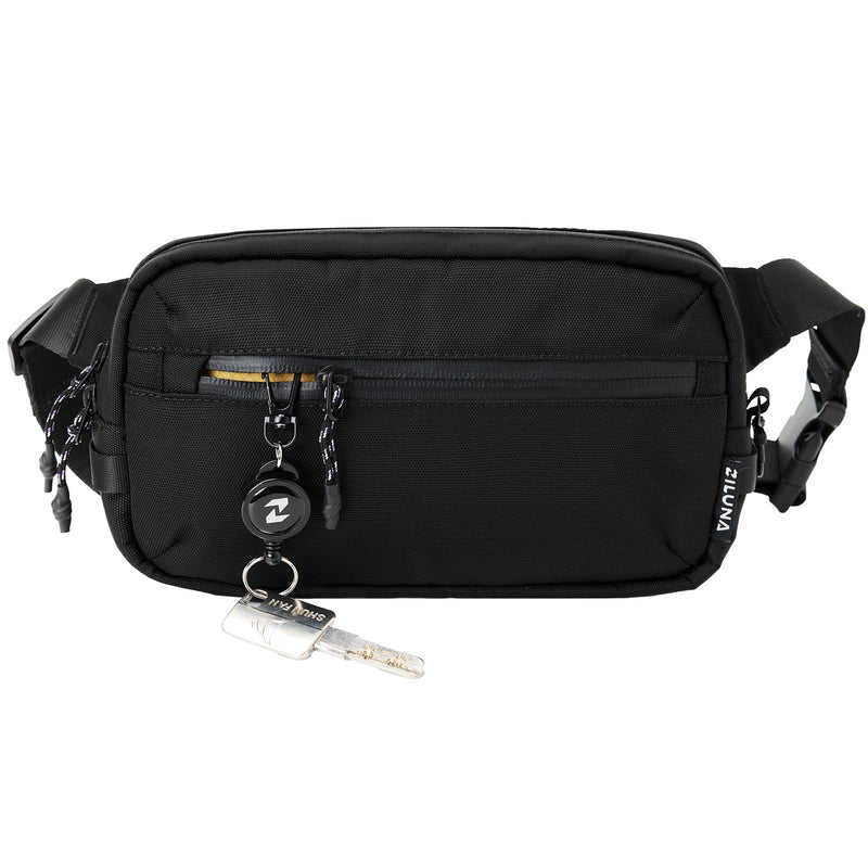 2L Sling Bag for Men & Women - Anti - Theft RFID - Safe Fanny Pack with Smart Lockable Zippers - Water Resistant Lightweight Crossbody Bag for Travel Hiking Running Walking Daily Use (Black)