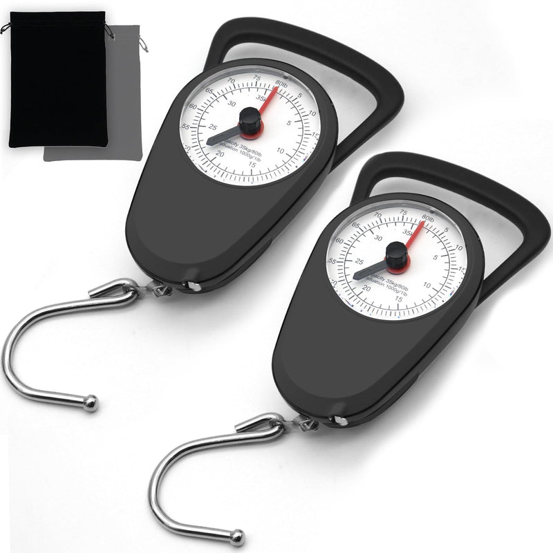 2PC Portable Luggage Weight Scale with Hook & Drawstring Bags, Fishing Hanging Scale Mechanical Kitchen, Multi - Purpose Travel Suitcase Scale with Tape Measure (80 Lbs)