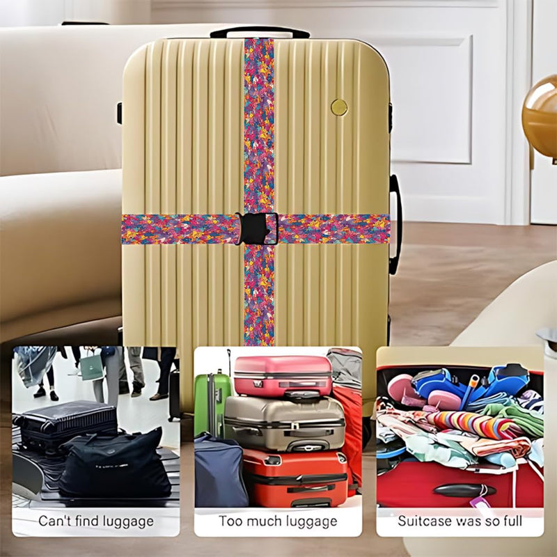 2PC,Colorful Crowd Luggage Strap 1.97 x 70.84 inch Abstract People Illustration Adjustable Suitcase Belt Vibrant Travel Accessory Durable Nylon Baggage Identifier for Creative Travelers