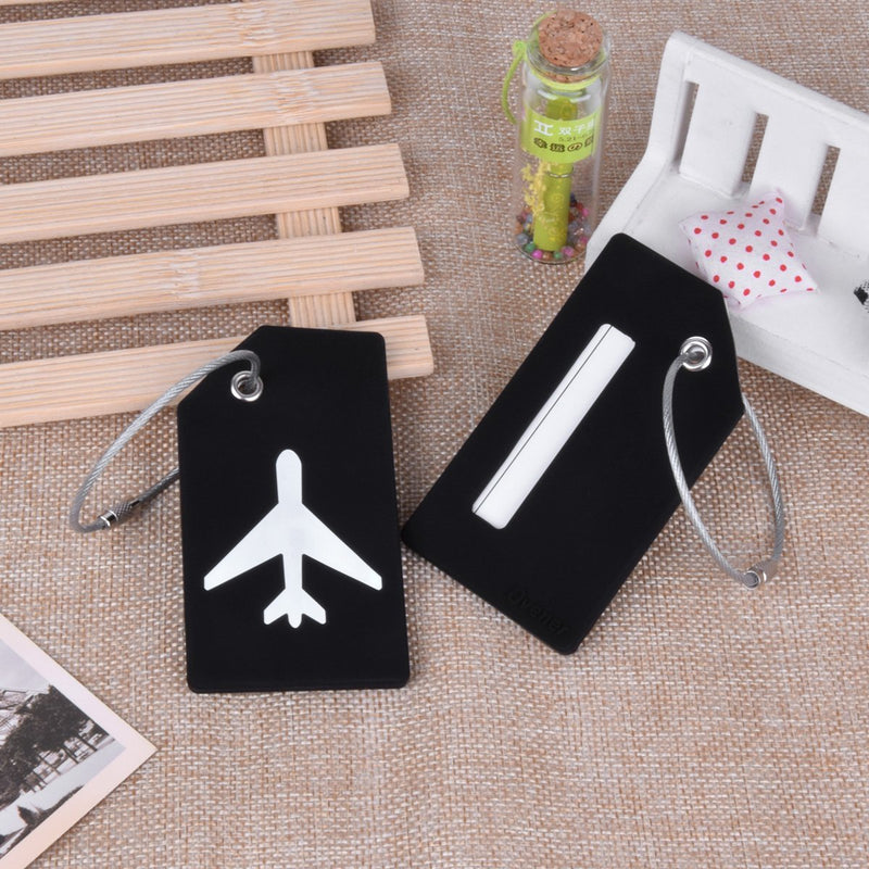 2Pcs Black Silicon Travel Luggage Tags Suitcase Luggage Bag Tags, Travel Airlines Baggage ID Name Label