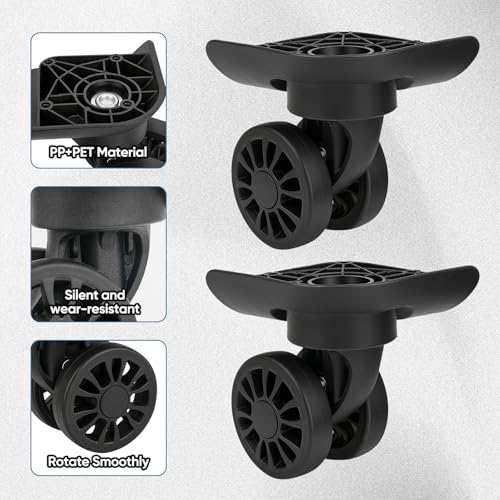 2Pcs Luggage Suitcase Wheels,Only Compatible with DELSEY 24 Inch Checked-Medium ,luggage wheels replacement with Screws/screwdriver,360° Rotation Spinner Wheel,Mute Double Row Swivel Wheel(Black)