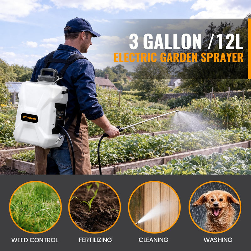 3 Gallon Lawn Garden Sprayer Compatible with DeWalt 20V MAX Battery, Backpack Pump Sprayer with 2.0Ah Battery, 7 Nozzles, Adjustable Pressure,Translucent Tank for Spraying, Watering, Weeds, Cleaning