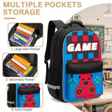 3 - in - 1 Gamer Backpack Set for Boys Teens - 16.5 Inch Large Capacity Video Game Bookbag with Insulated Lunch Bag & Sturdy Pencil Pouch, Fits Laptop/Textbooks, Ideal for Elementary Middle High College