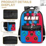 3 - in - 1 Gamer Backpack Set for Boys Teens - 16.5 Inch Large Capacity Video Game Bookbag with Insulated Lunch Bag & Sturdy Pencil Pouch, Fits Laptop/Textbooks, Ideal for Elementary Middle High College