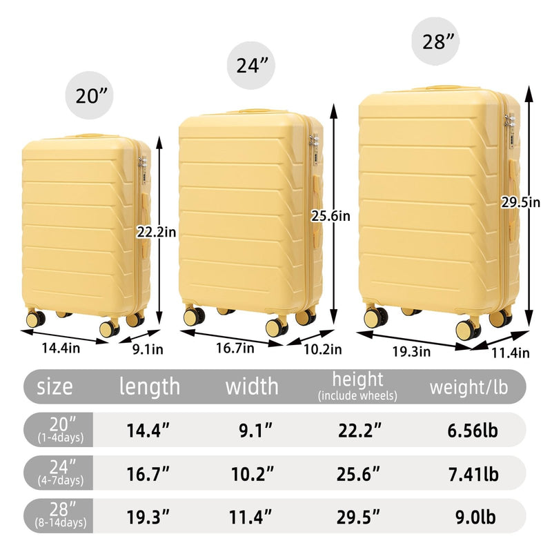 3 Luggage Sets, ABS Hardshell Suitcase Spinner Wheels Durable Lightweight