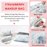 3 Pcs Makeup Bag Cosmetic Bag Set for Girls Women Checkered Travel Organizer Bathroom Toiletry Pouch Large Capacity Storage Bag(Blue Flower)
