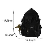 MININAI Aesthetic Backpack with Cute Frog Pendant for Women Men Preppy Laptop Backpack Japanese Harajuku College Backpack (Black,One Size)