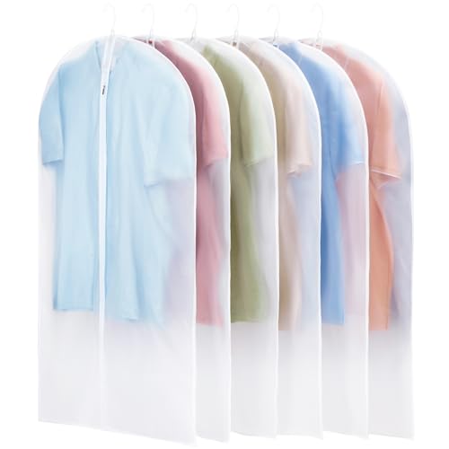 6 Pack Garment Bags for Hanging Clothes - Translucent Suit Bag for Closet Wardrobe Storage Travel - 24" x 42" | Backpacks4Less