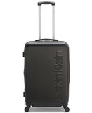 Calvin Klein Women's Hard Side Upright Luggage Spinner Light Weight Suitcase, Black, Medium