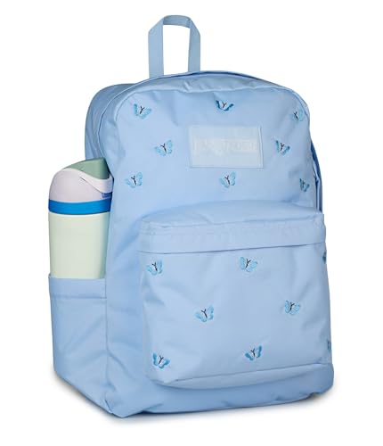 JanSport Superbreak Plus FX Backpack - Work, Travel, or Laptop Bag with Water Bottle Pocket, Superbreak Plus Fx, Tiny Butterflies Hydrangea/Md Bl