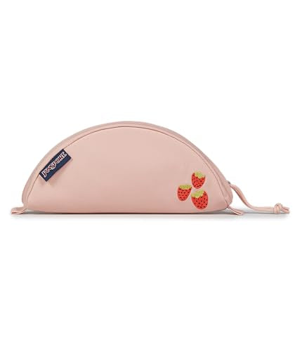 JanSport Luna Small Pouch – Padded Taco-Style Design with Main Zippered Compartment, Strawberry Embroidery