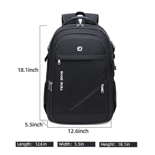 FENGDONG Durable Waterproof Travel Laptop Backpack 17.3 inch,Large College Backpack Bookbag for Men & Women Business Backpack with USB Charging Port and Headset Port Black