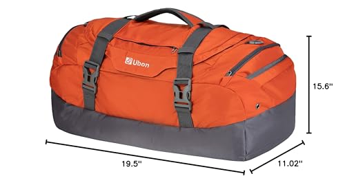 Ubon Duffel Backpack Bag Weekender Bags with Padded Straps for Travel Gym Sports (Orange,65L)