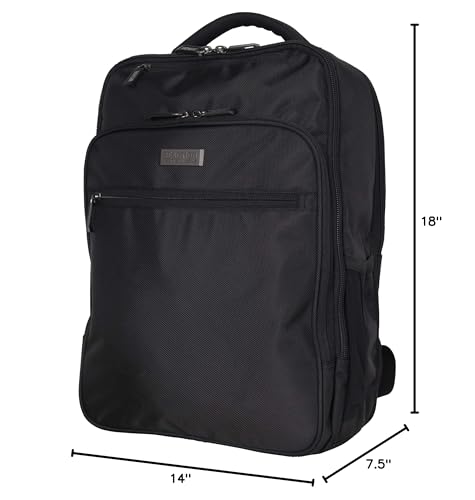 Kenneth Cole Reaction Brooklyn Commuter Backpack Slim 16" Laptop Computer & Tablet Anti-Theft RFID Business, Work, , & Travel Bookbag, Black Polyester