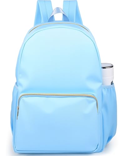 Cunno 1 Piece Nylon Backpack Kids School Backpack for Toddler Girls Boys Plain Waterproof Preppy Bookbags Travel for Student (Blue)
