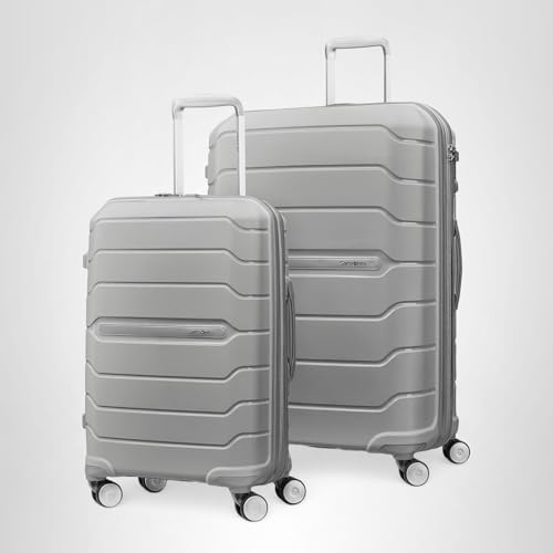 Samsonite Freeform 2-Piece Luggage Set - Carry-On & Large Checked Luggage with Dual Spinner Wheels - Durable Polypropylene Hardshell - TSA Lock, Airline-Approved - Expandable Hard Shell - Light Grey