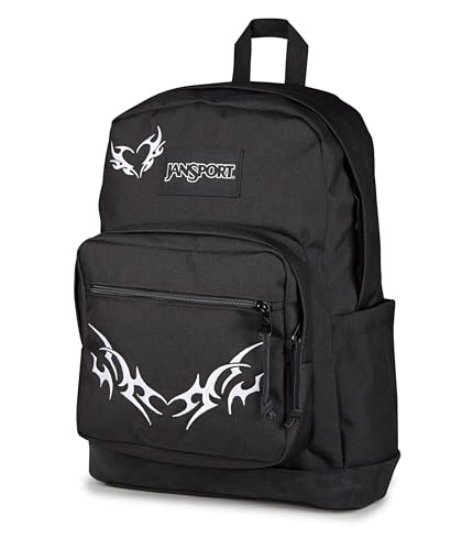 JanSport Right Pack Expressions Backpack – 15-inch Padded Laptop Compartment, Water Bottle Pocket, Utility Pocket with Flap, Cyber Sigil Black/Cream/Black