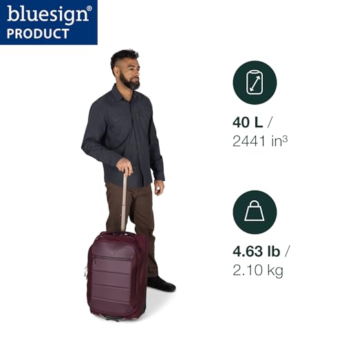 Osprey Ozone 2-Wheel Carry-On - Lightweight Carry-On Luggage with Oversized Wheels and Trolley Handle - Rolling Travel Suitcase for Air Travel, Overhead Compartments and Weekend Trips, Black