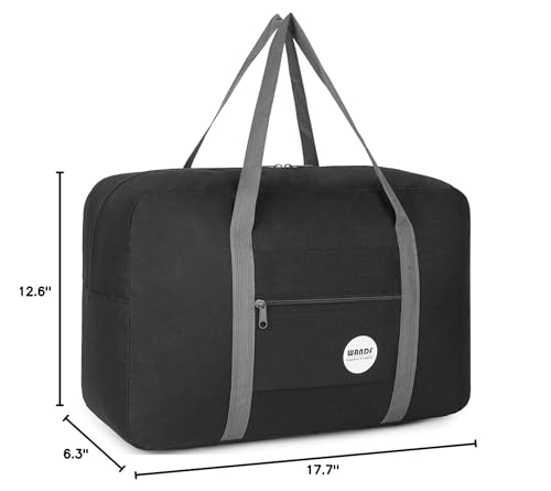 WANDF For Spirit Airlines Personal Item Bag 18x14x8 Travel Duffel Bag Underseat Foldable Carry-on Luggage for Women（A-Black）