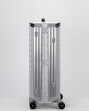 PORTAR Aluminum Checked Luggage, Anodized Aluminum and Leather Handles, Lunar Silver