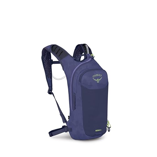 Mochila de ciclismo Osprey Berm 8L con depósito Hydraulics – Mochila de hidratación ligera para hombres y mujeres, Botswana Purple/Dust Print