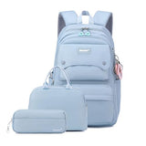 Bansusu 3Pcs Light Blue Kids Backpack for Teen Girls with Lunchbox, Blue Girls Backpack Multi-Pocket Casual School Bag, Blue