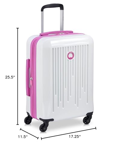 DELSEY PARIS Christine Expandable Luggage, Stylish and Unique, Glossy Exterior with 360 Spinner Wheels, Lockable Telescoping Handle, Men and Women, White with Mauve Trim, Medium Check-In 24-Inch