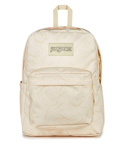 JanSport SuperBreak Plus Backpack with Padded 15-inch Laptop Sleeve and Integrated Bottle Pocket - Spacious and Durable Daypack for Work and Travel, Rows Of Bows Natural/Lemon Ice
