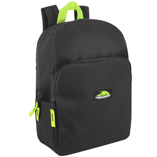 Trail maker 15 Inch Backpack for Kids, Preschool, Elementary & Middle School Students – Spacious Bookbag with Large Front Pocket, Adjustable Straps, Fits up to 13 Inch Laptop (Black Neon)