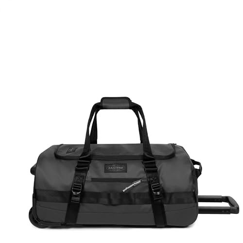 Eastpak Duffel Pack Wheel S – 38L Wheeled Duffel with Telescopic Handle, Convertible Backpack Straps, Weatherproof Finish & Gear Loops, Tarp Black