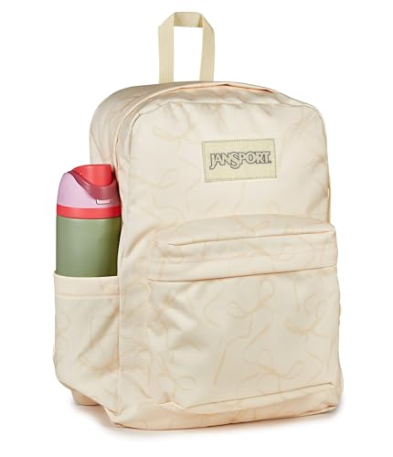JanSport SuperBreak Plus Backpack with Padded 15-inch Laptop Sleeve and Integrated Bottle Pocket - Spacious and Durable Daypack for Work and Travel, Rows Of Bows Natural/Lemon Ice