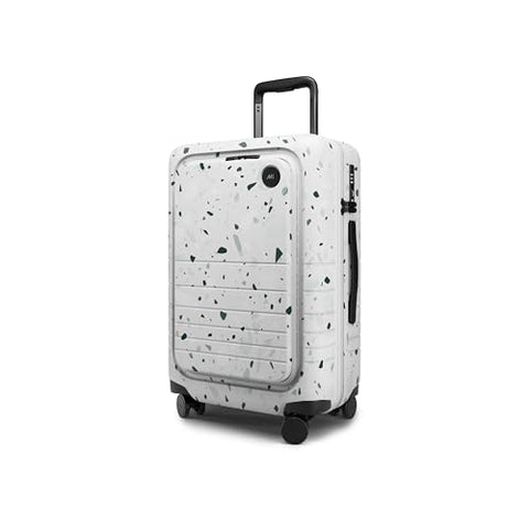 Monos Carry-On Pro Plus Luggage 23 Inch – Hardside Spinner Suitcase with TSA Lock & Laptop Front Pocket | Airline Approved, 42L Polycarbonate Rolling Carry On | Fits 16" Laptop | Terrazzo, White