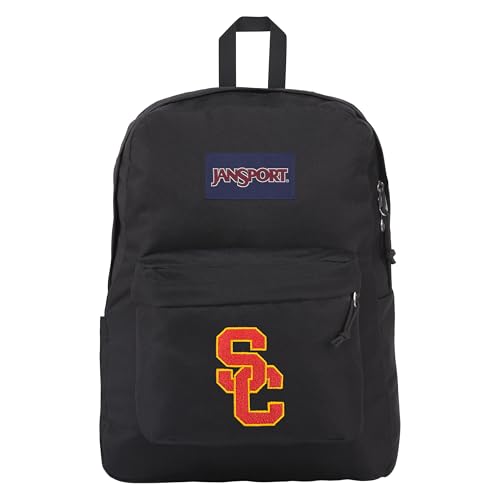 JanSport NCAA Officially Licensed Backpack, USC Trojans, Superbreak Plus with Padded 15'' Laptop Sleeve, Spacious Computer Bag for Men & Women, Durable Daypack with Bottle Pocket, Black