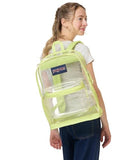 JanSport Clear Pack – 25.5L Transparent Backpack, Large Main Compartment, Side Water Bottle Pocket, Front Zippered Pocket, Mesh Bottom Panel, Citron Lime