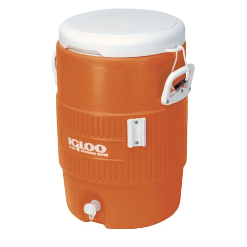 Beverage Jug, Orange With White Seat-Top Lid & Handles, 5-Gallons