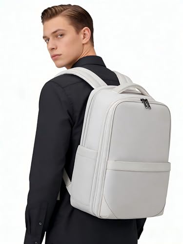 Hanke Expandable Travel Backpack 17 Inch, Full-Open Laptop Backpack Fits 15.6 Inch, Carry On Personal Item Bag with Luggage Strap, Business Work Backpack for Women Men, Light Grey