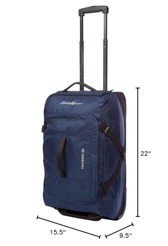 Eddie Bauer Traverse Luggage | Roller Wheels | Telescoping Handle | Travel | Vacation | Ripstop Nylon - Medium Indigo, 22"