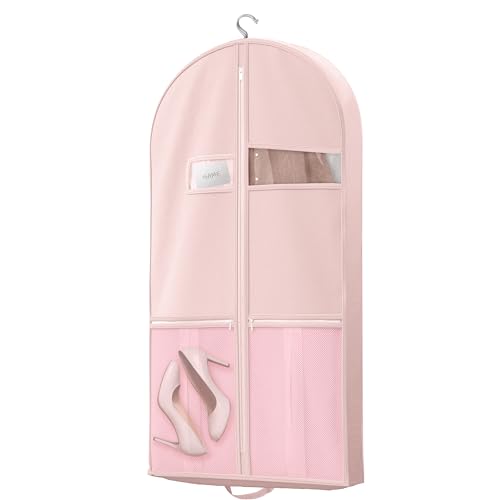 Lazebox 43" Travel Garment Bag with Accessories Zipper Pocket, Heavy Duty Suit Bag for Suits, Tuxedos, Dresses, Coats, Pink, 1 pack | Backpacks4Less