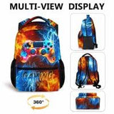 CustomWish Backpack for Kids School Kindergarten Elementary Primary Middle College, Gaming Schoolbag for Boys, 17 Inch Large Capacity Gamer Bookbag for Travel Work Hiking