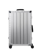 PORTAR Aluminum Checked Luggage, Anodized Aluminum and Leather Handles, Lunar Silver