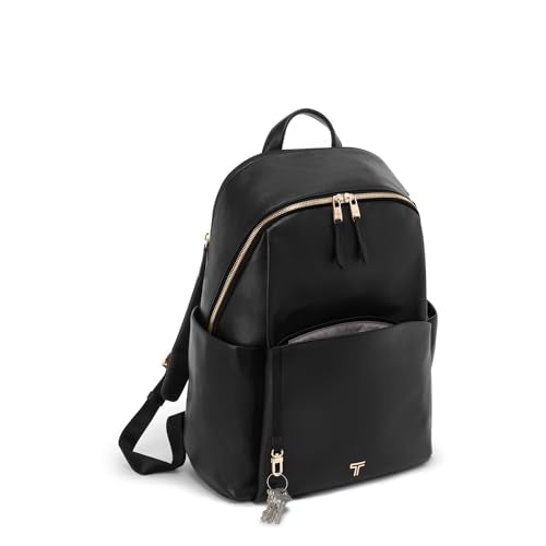 TUMI - Voyageur Raina Backpack - Women's Premium Leather Backpack - Everyday Bag with Phone Pocket & Laptop Compartment - Black, Light Gold Hardware