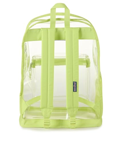 JanSport Clear Pack – 25.5L Transparent Backpack, Large Main Compartment, Side Water Bottle Pocket, Front Zippered Pocket, Mesh Bottom Panel, Citron Lime