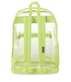 JanSport Clear Pack – 25.5L Transparent Backpack, Large Main Compartment, Side Water Bottle Pocket, Front Zippered Pocket, Mesh Bottom Panel, Citron Lime